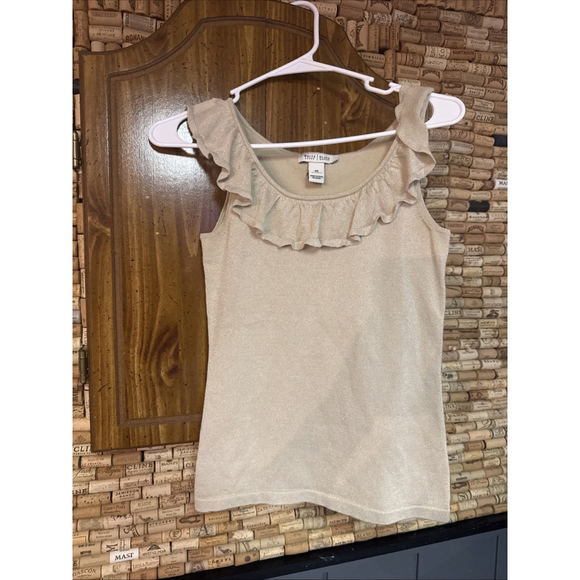 White House Black Market Tops - Vintage Y2K White House Black Market Gold Metallic Top Tank Ruffled sz XS